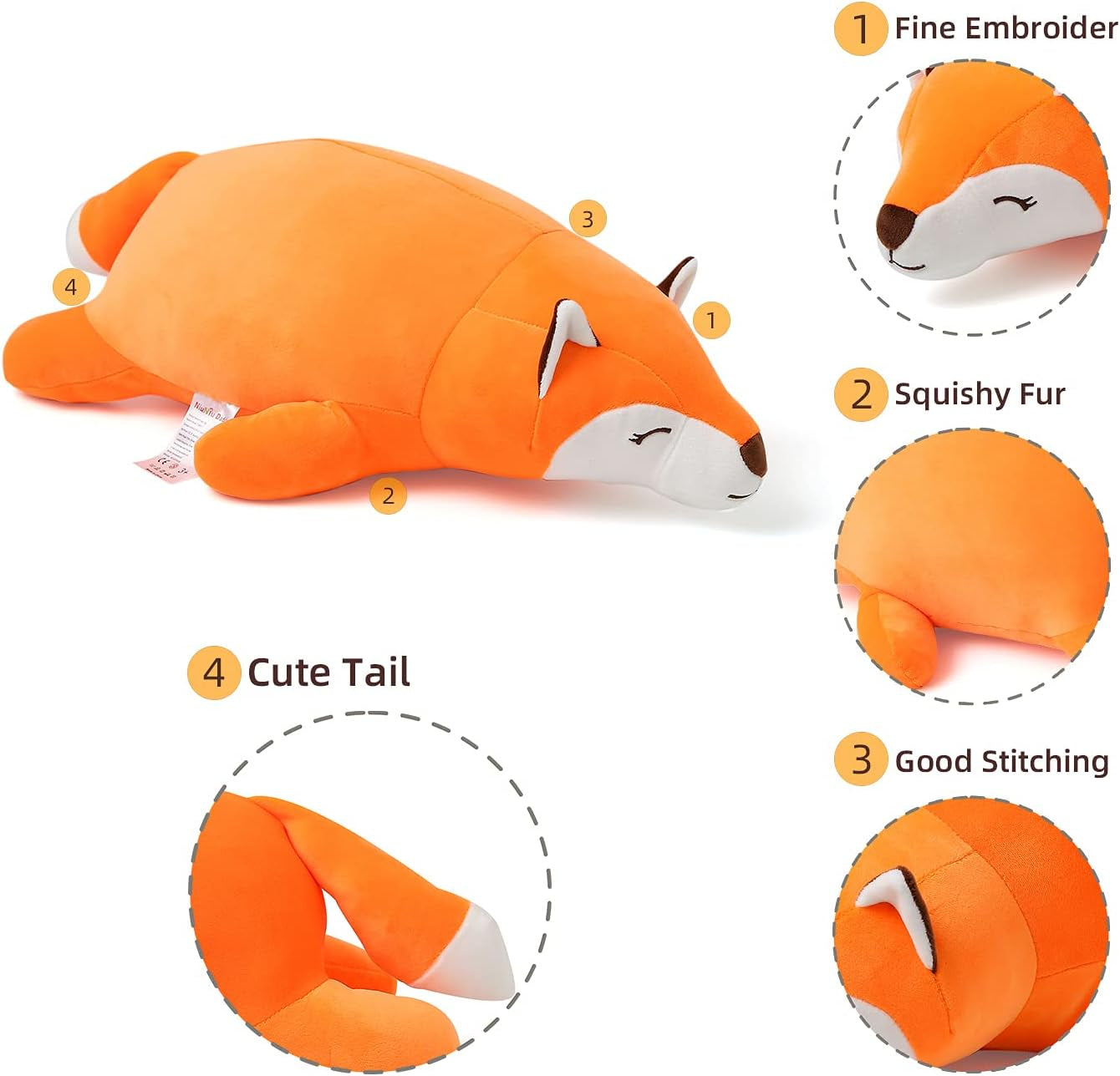 Fox Stuffed Animals Not Weighted, Cute Big Lying Fox Plush Toy, 18.1In Kawaii Soft Plushies, Hugging Body Pillow for Christmas/Birthday/Party Gifts Presents for Kids Girls Boys Adults