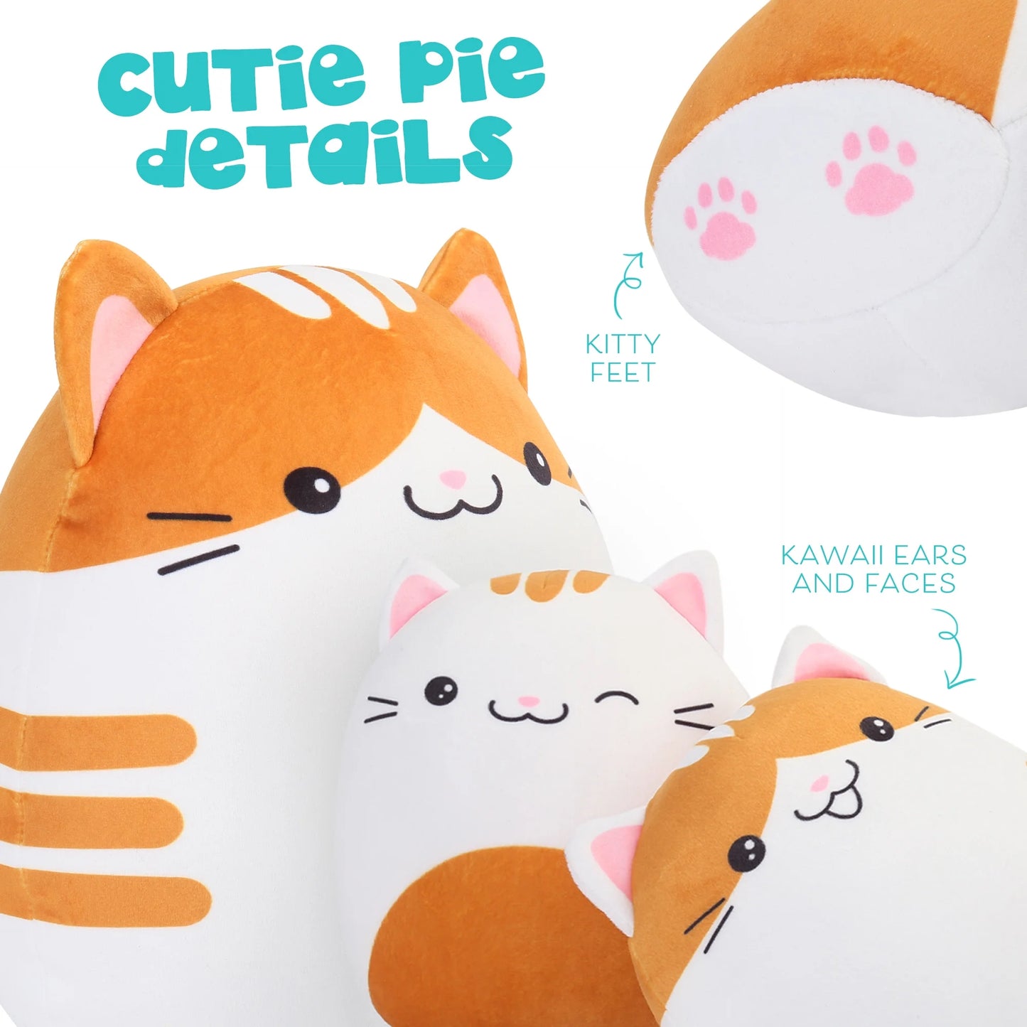 Cat Plush Pillow, Squishy Stuff Pillow Toys for Kids Girls, 12"&7''