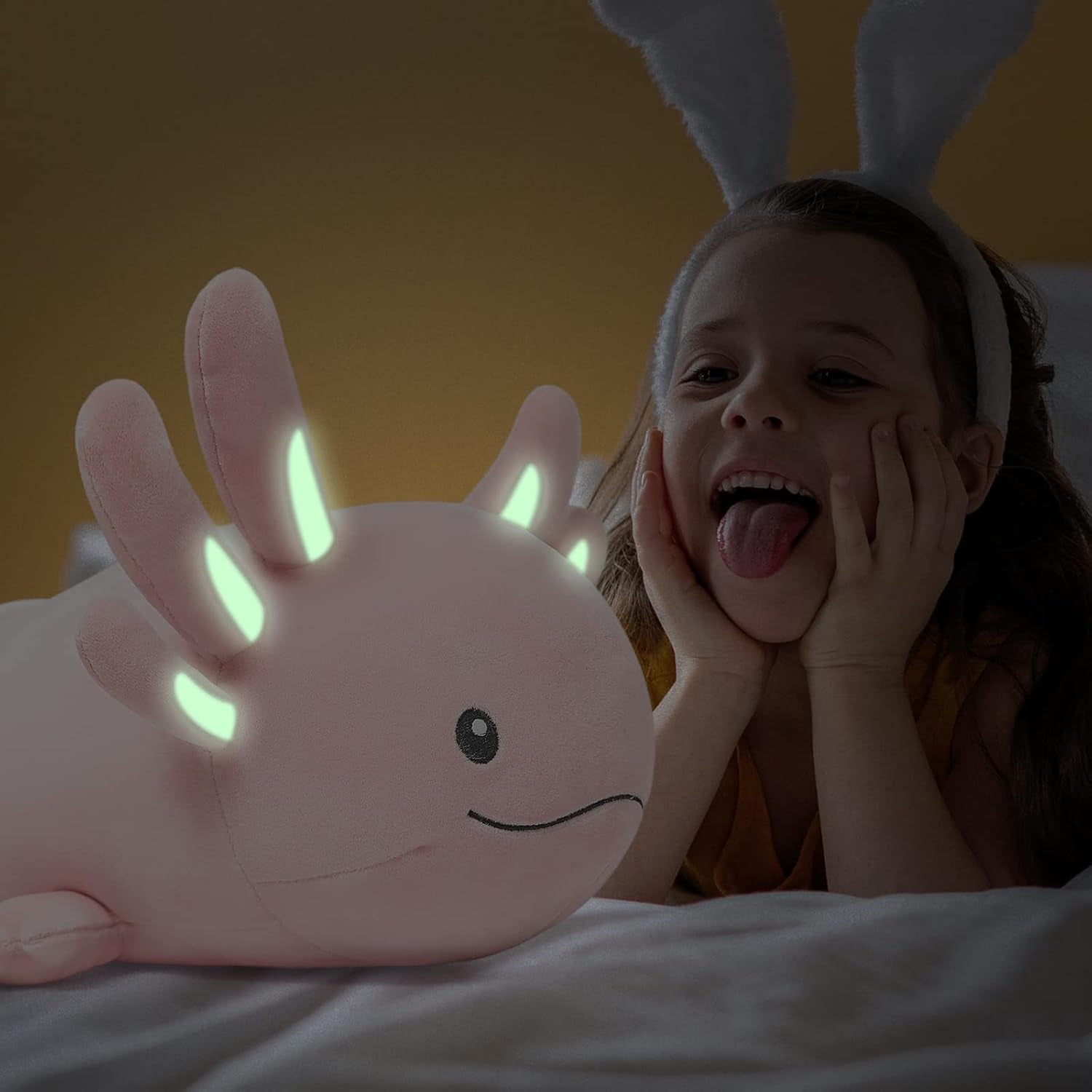 20 Inch Pink Axolotl Plush Toy - Luminous, Realistic, Cute Stuffed Animal Plushies for Girls & Boys - Glow-In-The-Dark Birthday Gifts