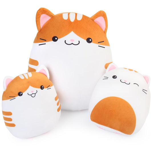Cat Plush Pillow, Squishy Stuff Pillow Toys for Kids Girls, 12"&7''