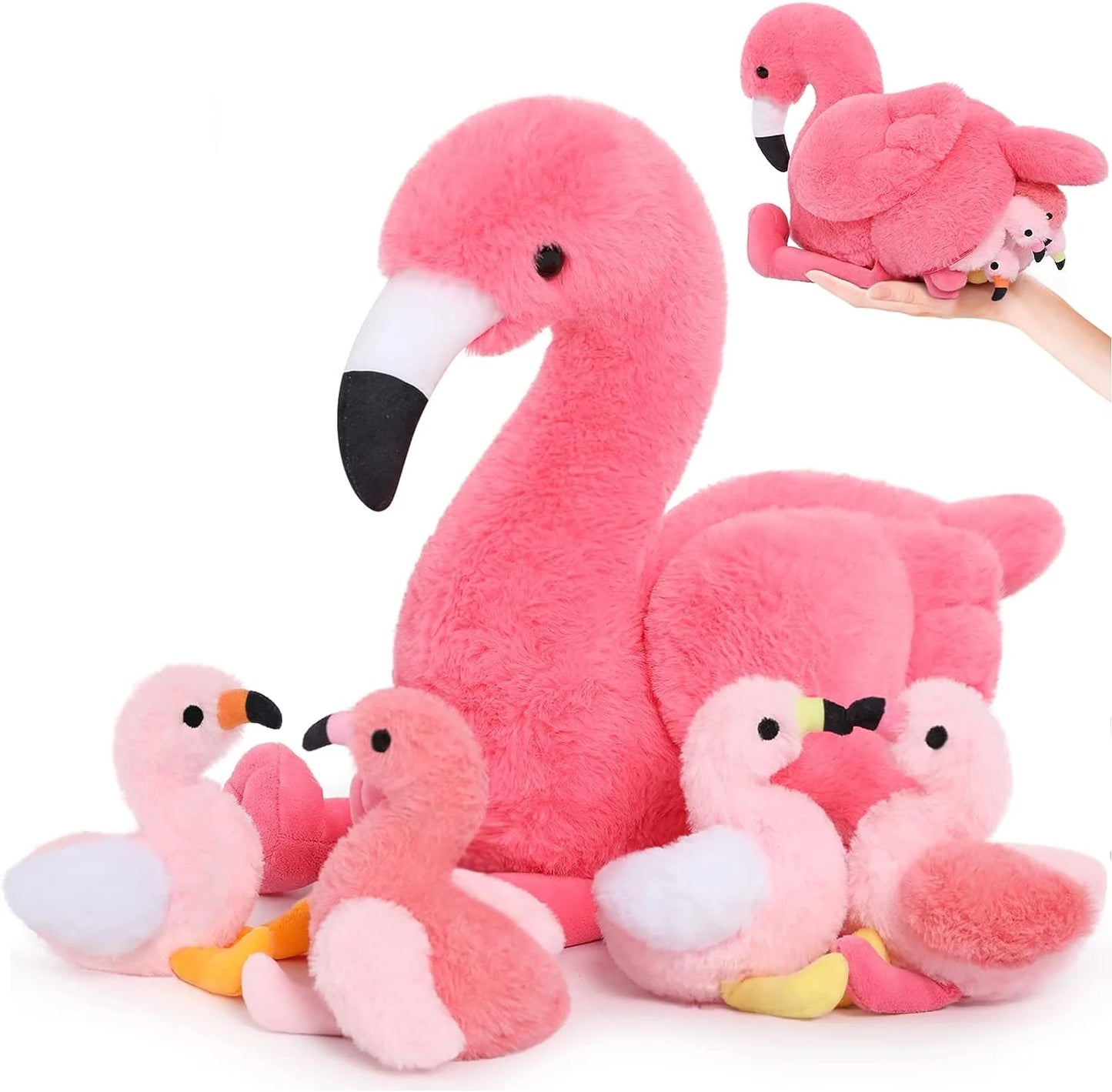18'' Plush Flamingo Stuffed Animal Mommy Stuffed Flamingo with 4 Babies