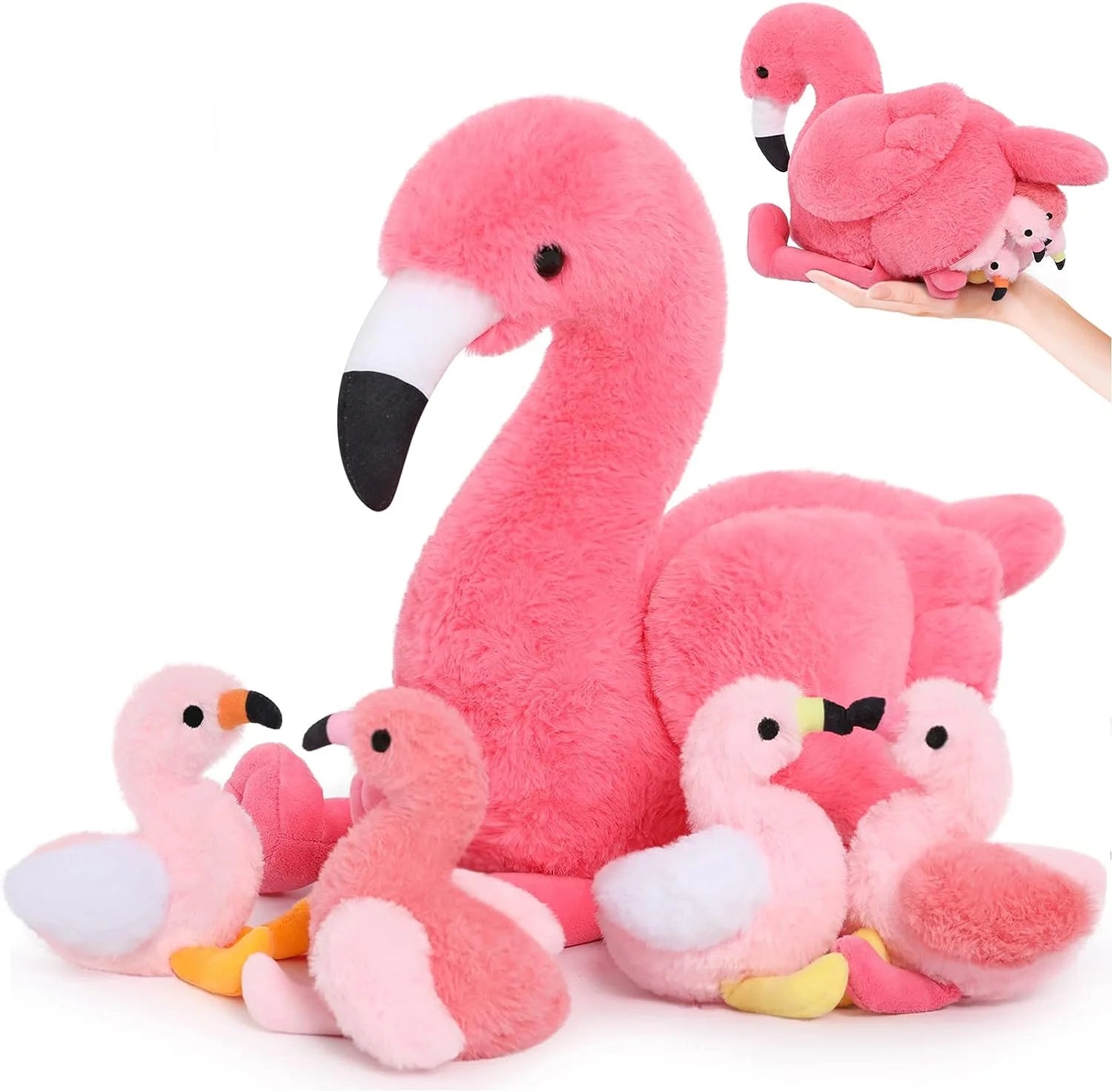 18'' Plush Flamingo Stuffed Animal Mommy Stuffed Flamingo with 4 Babies