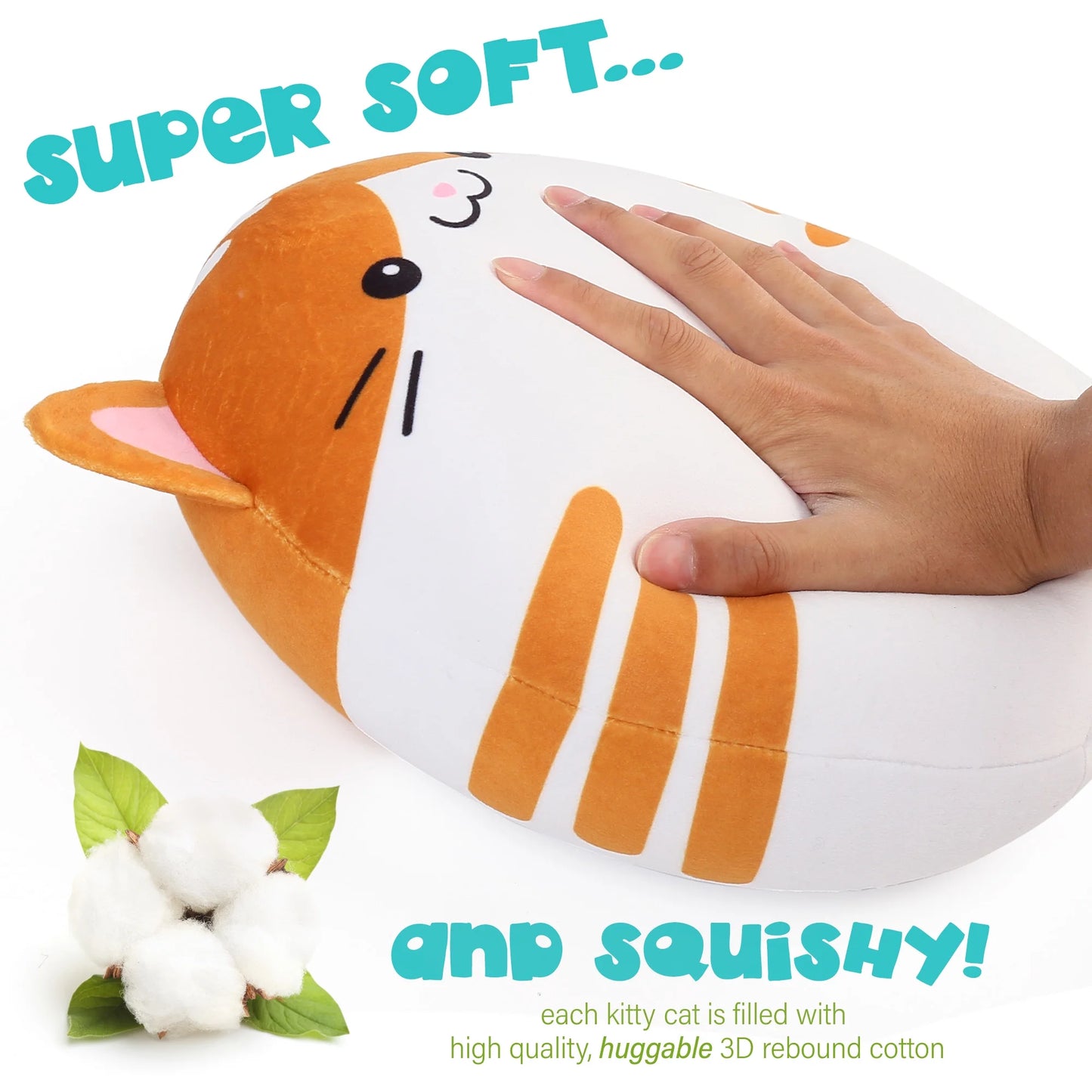 Cat Plush Pillow, Squishy Stuff Pillow Toys for Kids Girls, 12"&7''