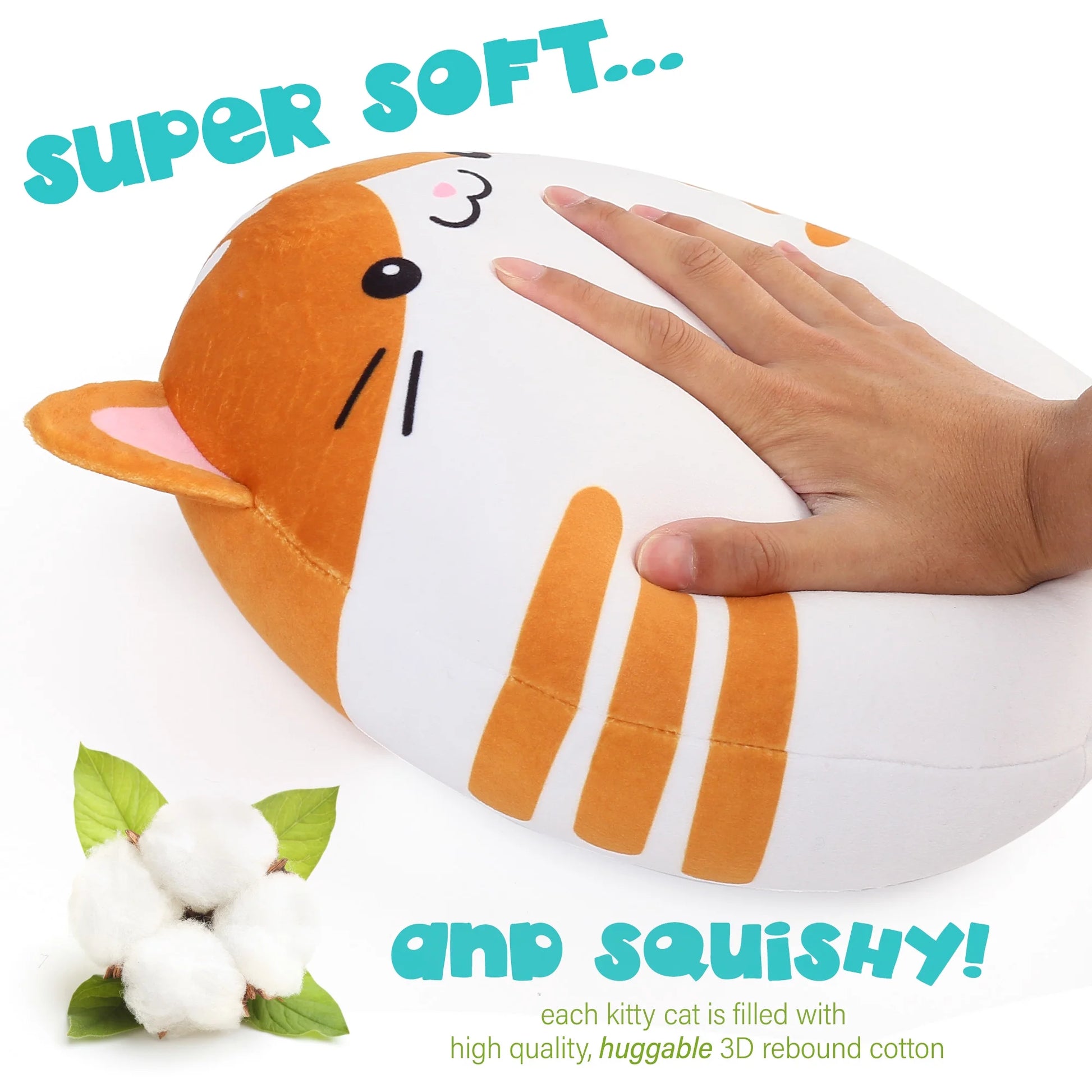Cat Plush Pillow, Squishy Stuff Pillow Toys for Kids Girls, 12"&7''