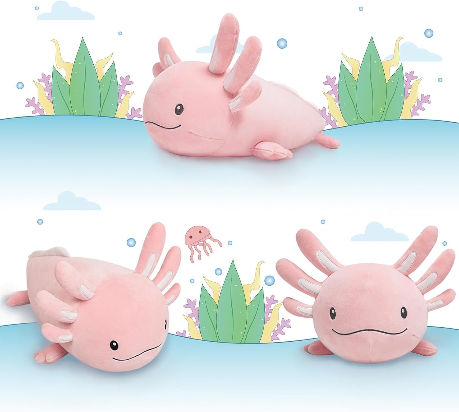 20 Inch Pink Axolotl Plush Toy - Luminous, Realistic, Cute Stuffed Animal Plushies for Girls & Boys - Glow-In-The-Dark Birthday Gifts