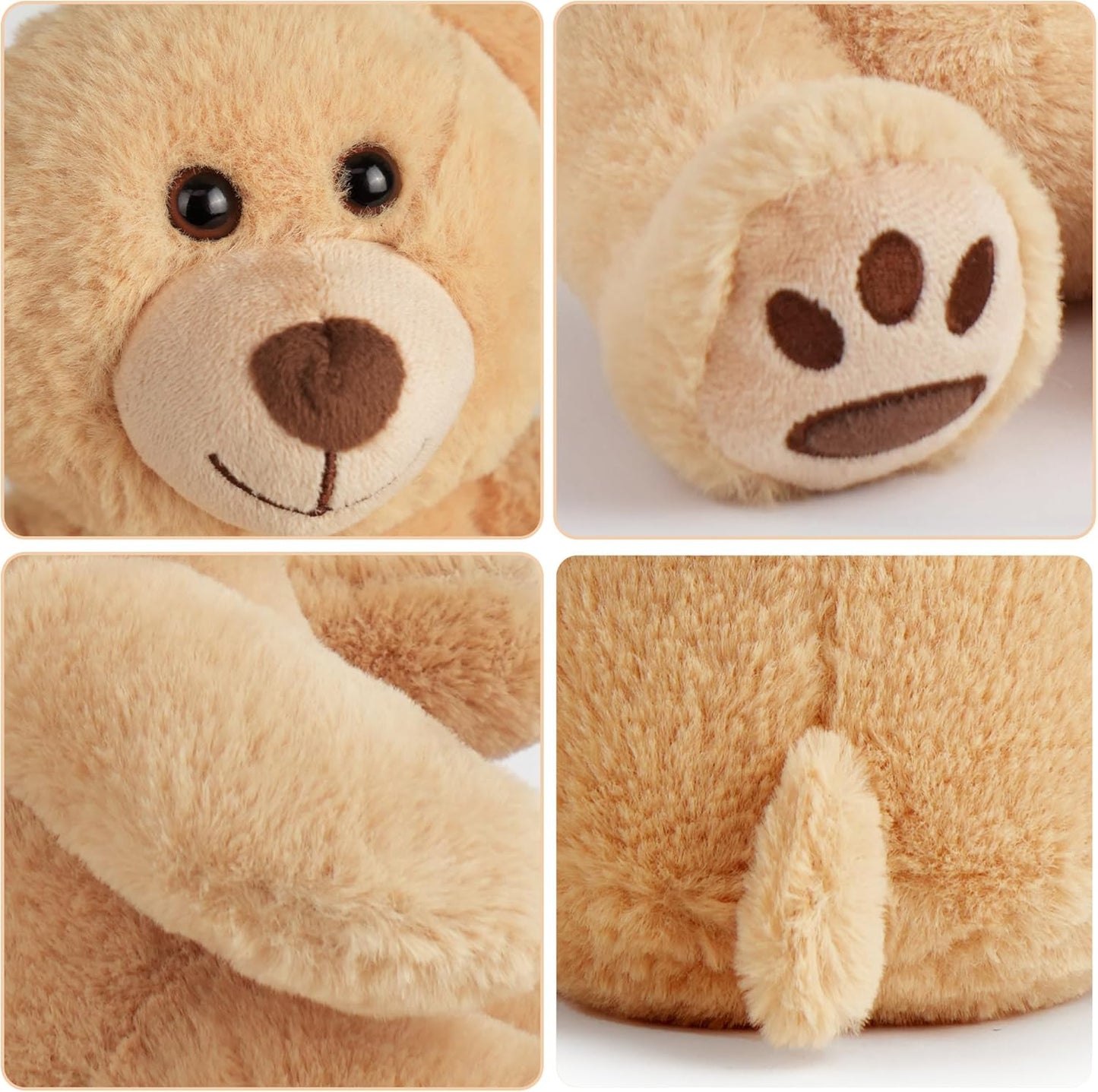 Teddy Bear Stuffed Animals, 10 Inch Soft Cuddly Plush Toys, Cute Plushies with Footprints, Stuffed Animals for Girls Kids Baby Toddlers, Baby Shower Easter Birthday Gift Decor, Light Brown