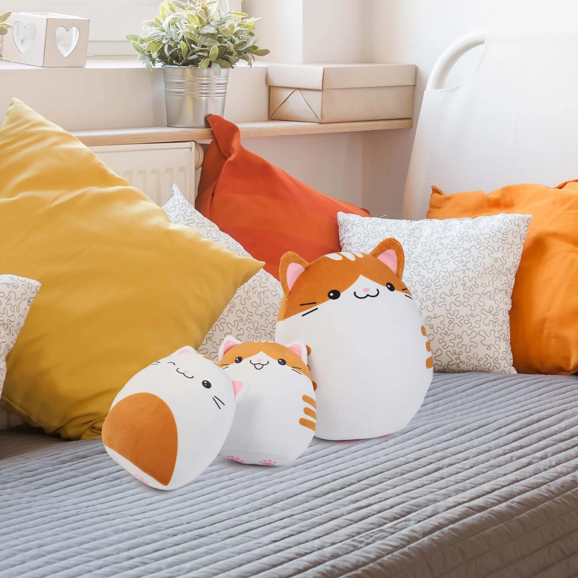 Cat Plush Pillow, Squishy Stuff Pillow Toys for Kids Girls, 12"&7''