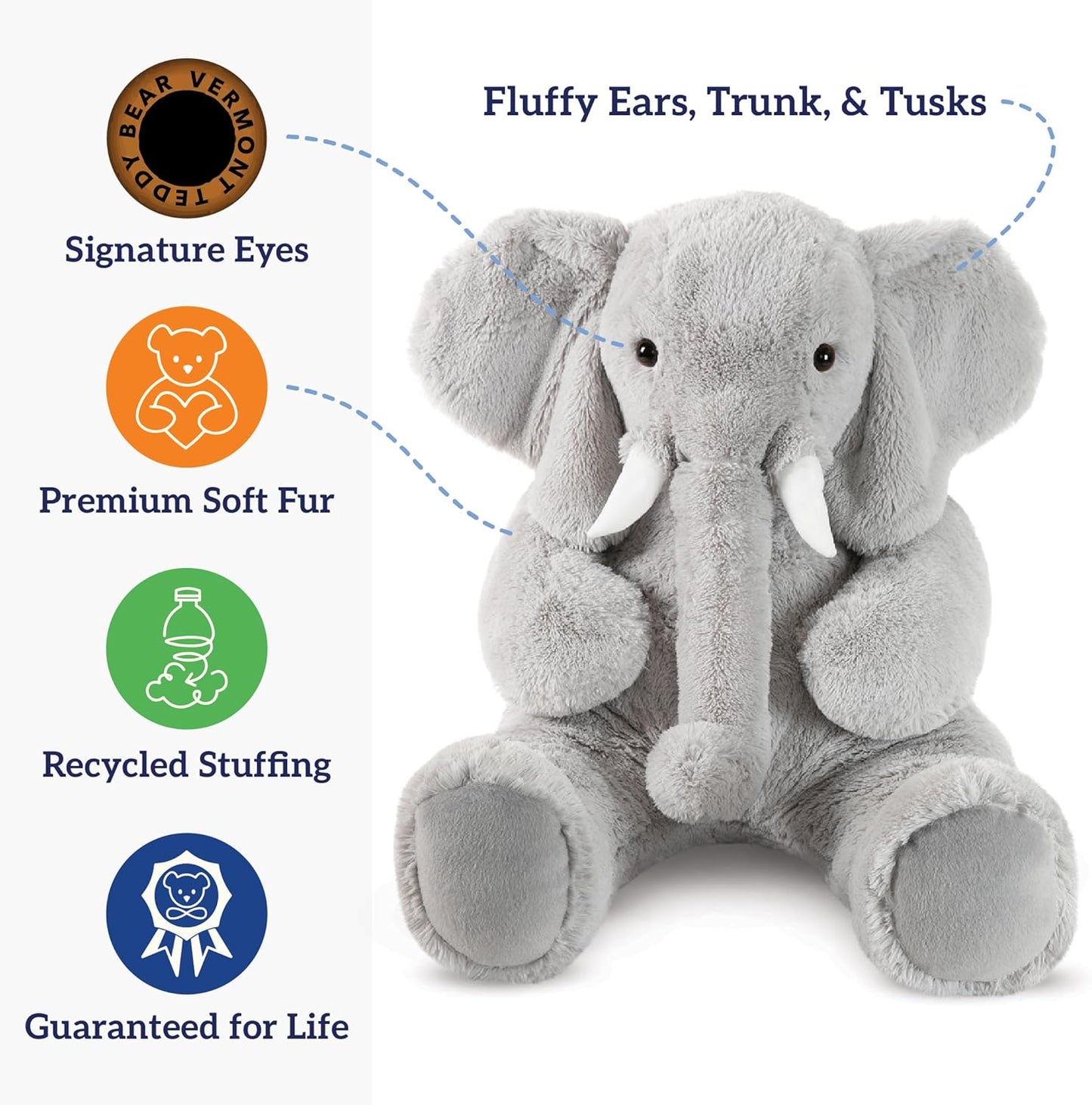 Giant Elephant Stuffed Animal | 4 Foot Elephant Plush Toy and Emotional Support Plush for Kids and Adults | Crafted in the USA