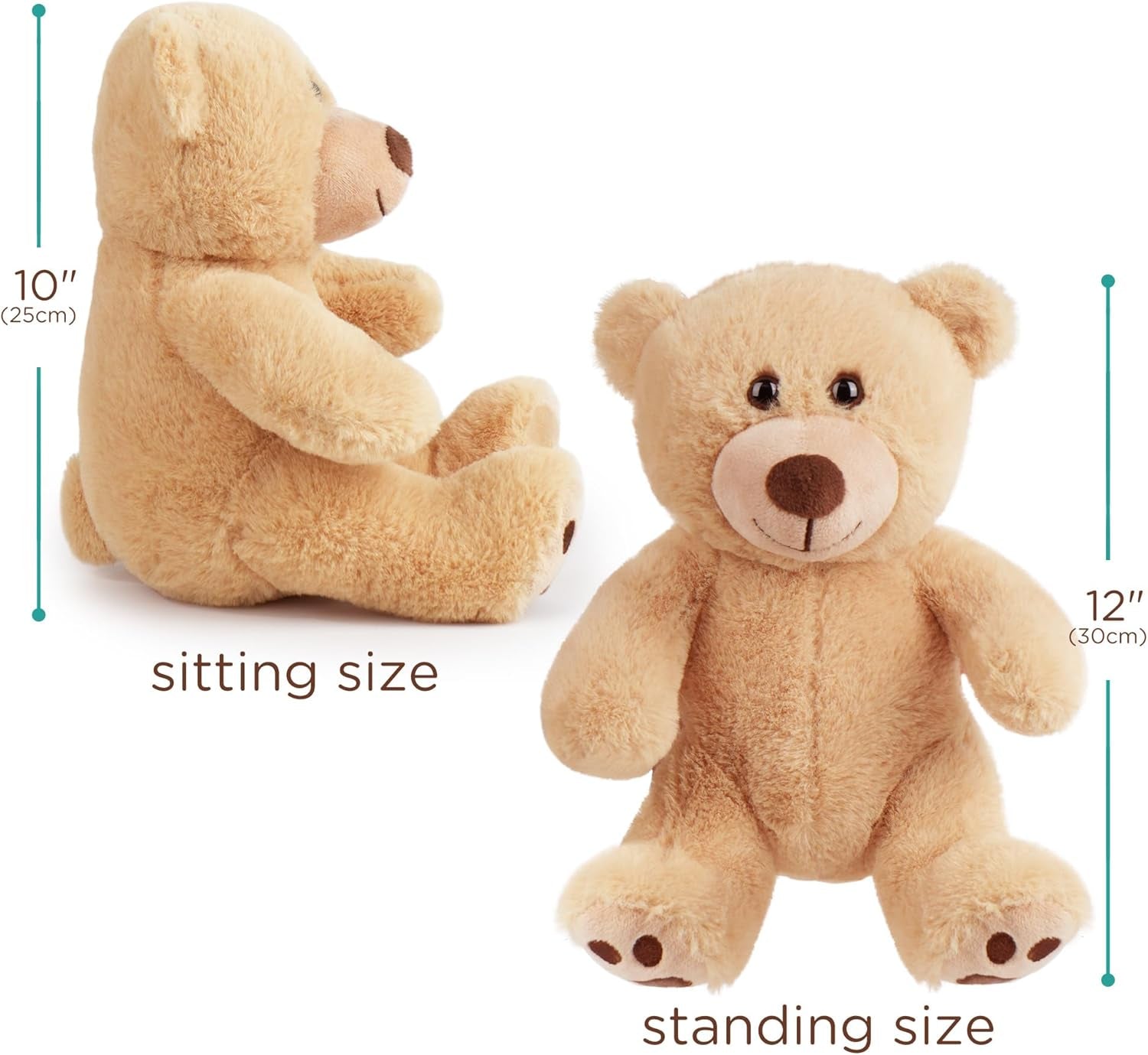 Teddy Bear Stuffed Animals, 10 Inch Soft Cuddly Plush Toys, Cute Plushies with Footprints, Stuffed Animals for Girls Kids Baby Toddlers, Baby Shower Easter Birthday Gift Decor, Light Brown