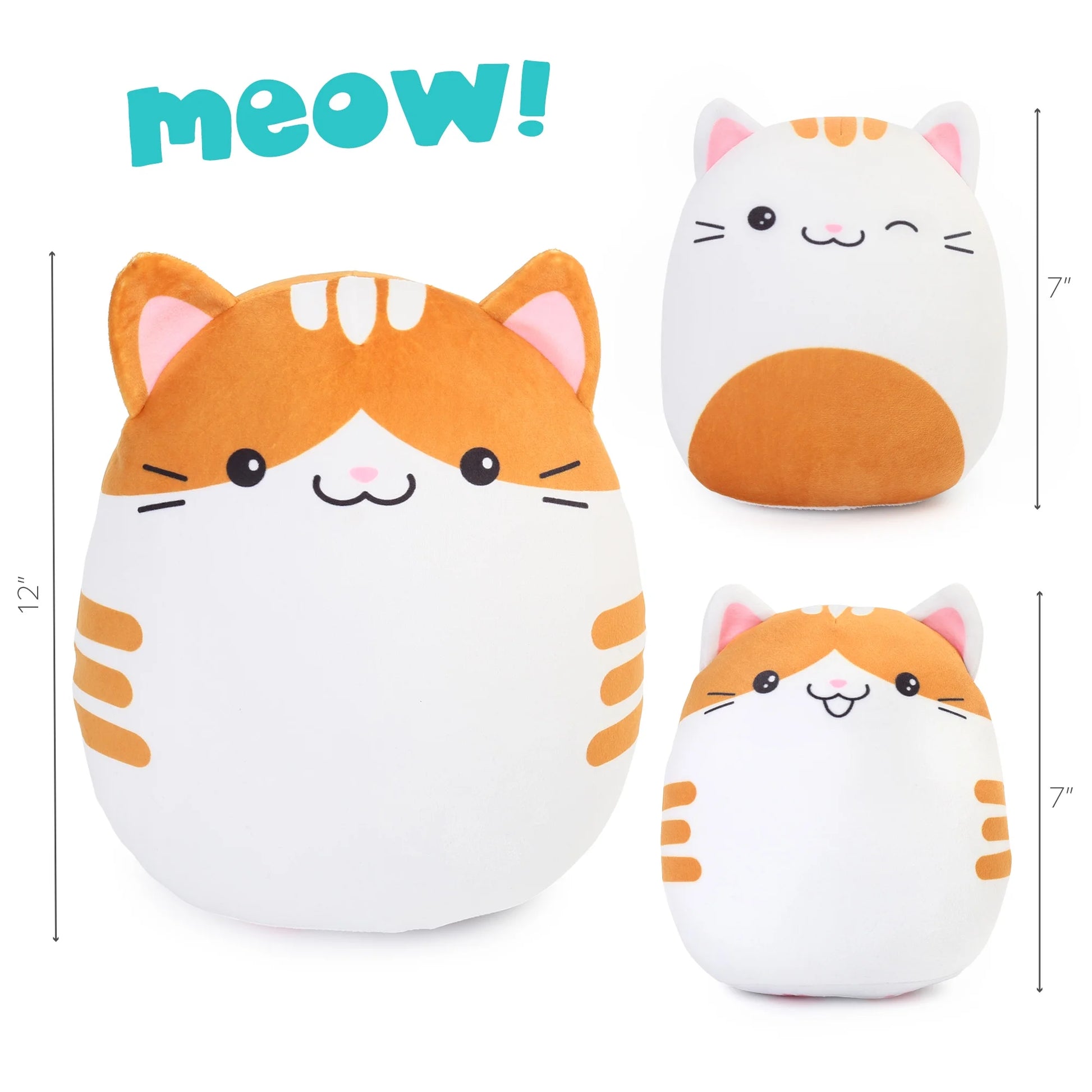 Cat Plush Pillow, Squishy Stuff Pillow Toys for Kids Girls, 12"&7''