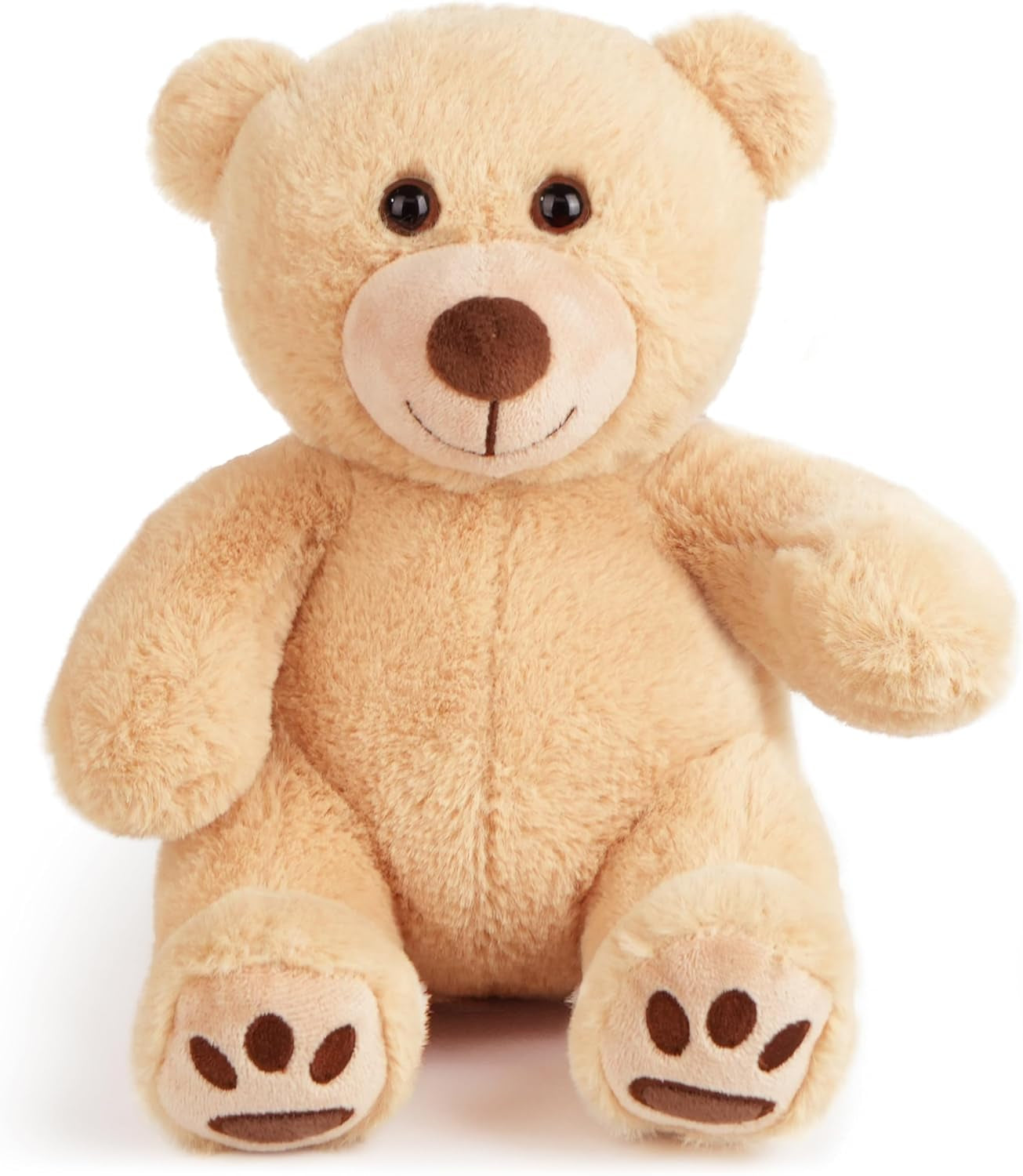 Teddy Bear Stuffed Animals, 10 Inch Soft Cuddly Plush Toys, Cute Plushies with Footprints, Stuffed Animals for Girls Kids Baby Toddlers, Baby Shower Easter Birthday Gift Decor, Light Brown