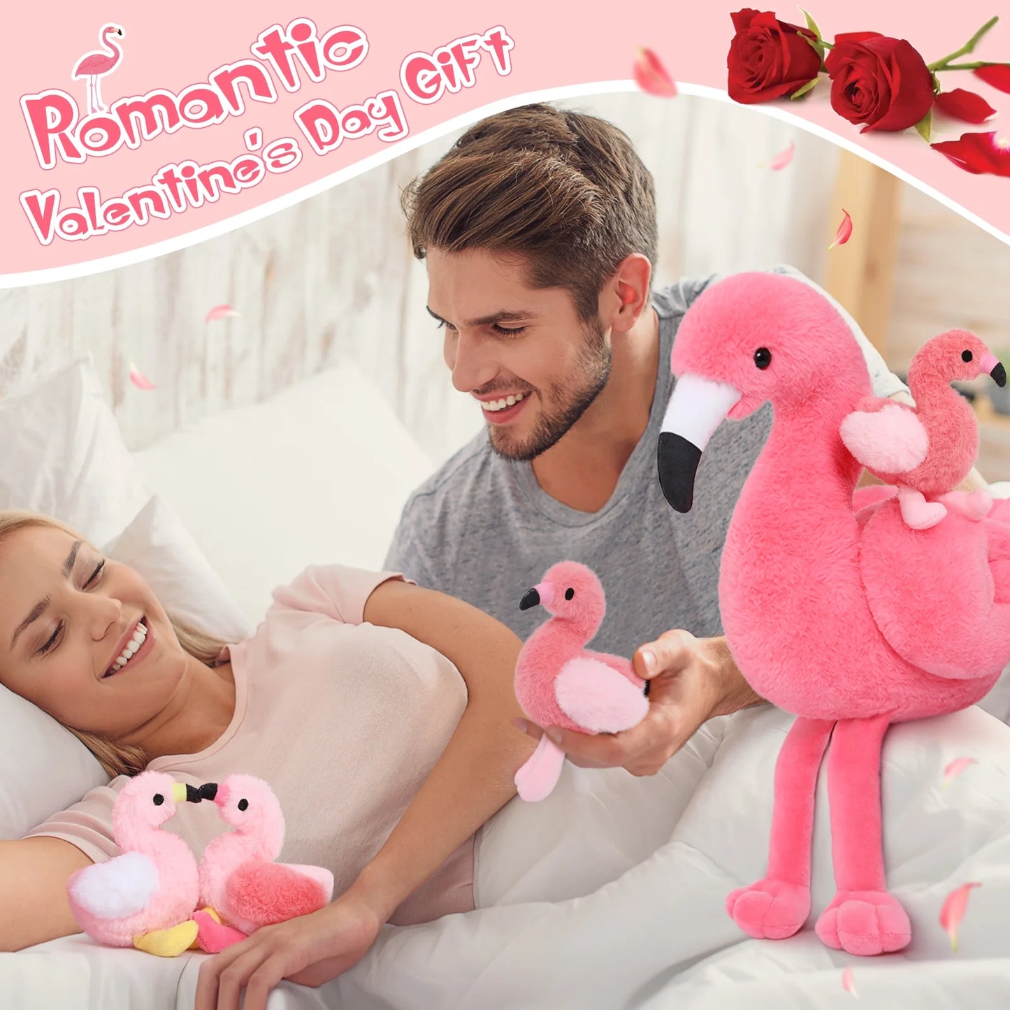 18'' Plush Flamingo Stuffed Animal Mommy Stuffed Flamingo with 4 Babies