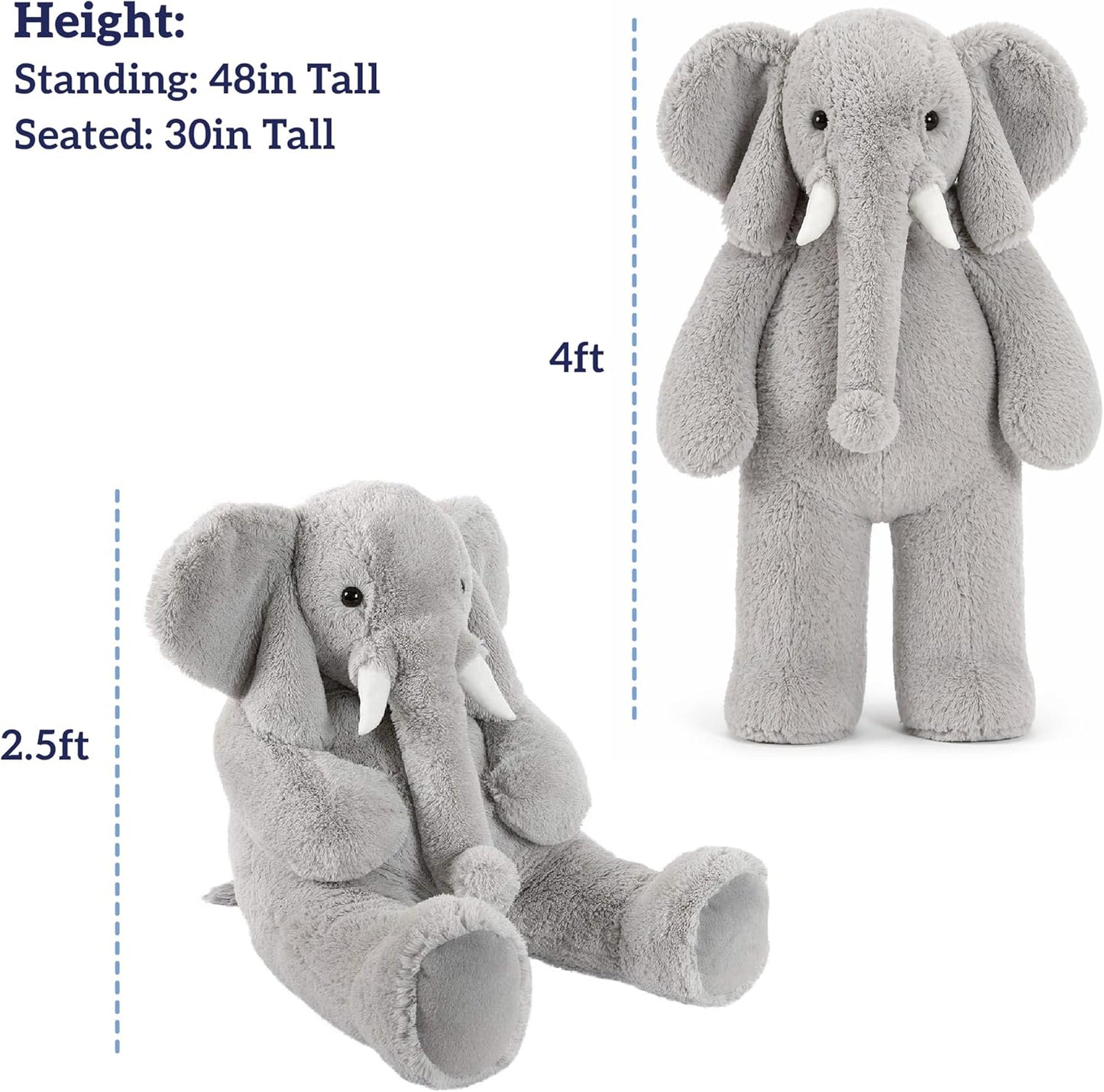 Giant Elephant Stuffed Animal | 4 Foot Elephant Plush Toy and Emotional Support Plush for Kids and Adults | Crafted in the USA